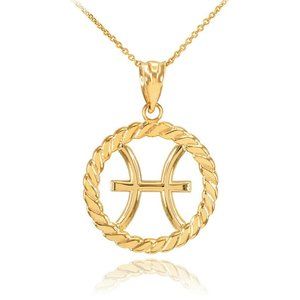 14k Real Solid Gold Pisces Zodiac Sign Necklace